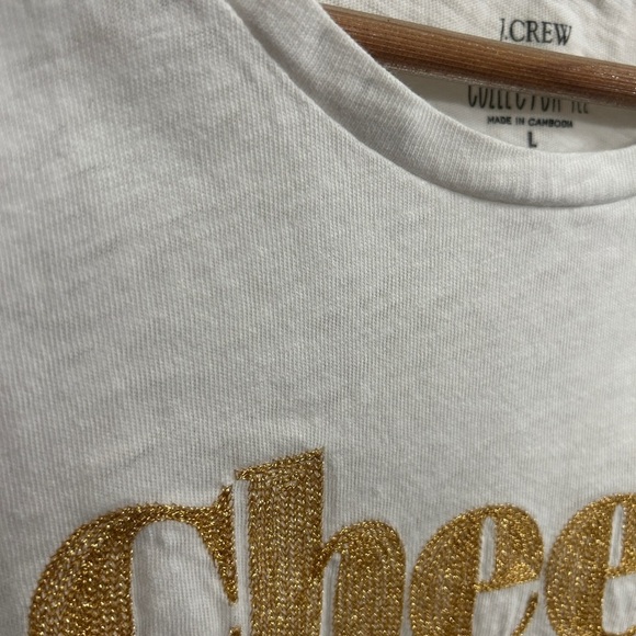 GUC size L J. Crew Factory White Tee with Gold 'Cheers!' Print. Soft, fun tee! - Picture 4 of 12